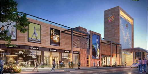 The Omaxe State architectural facade and commercial promenade